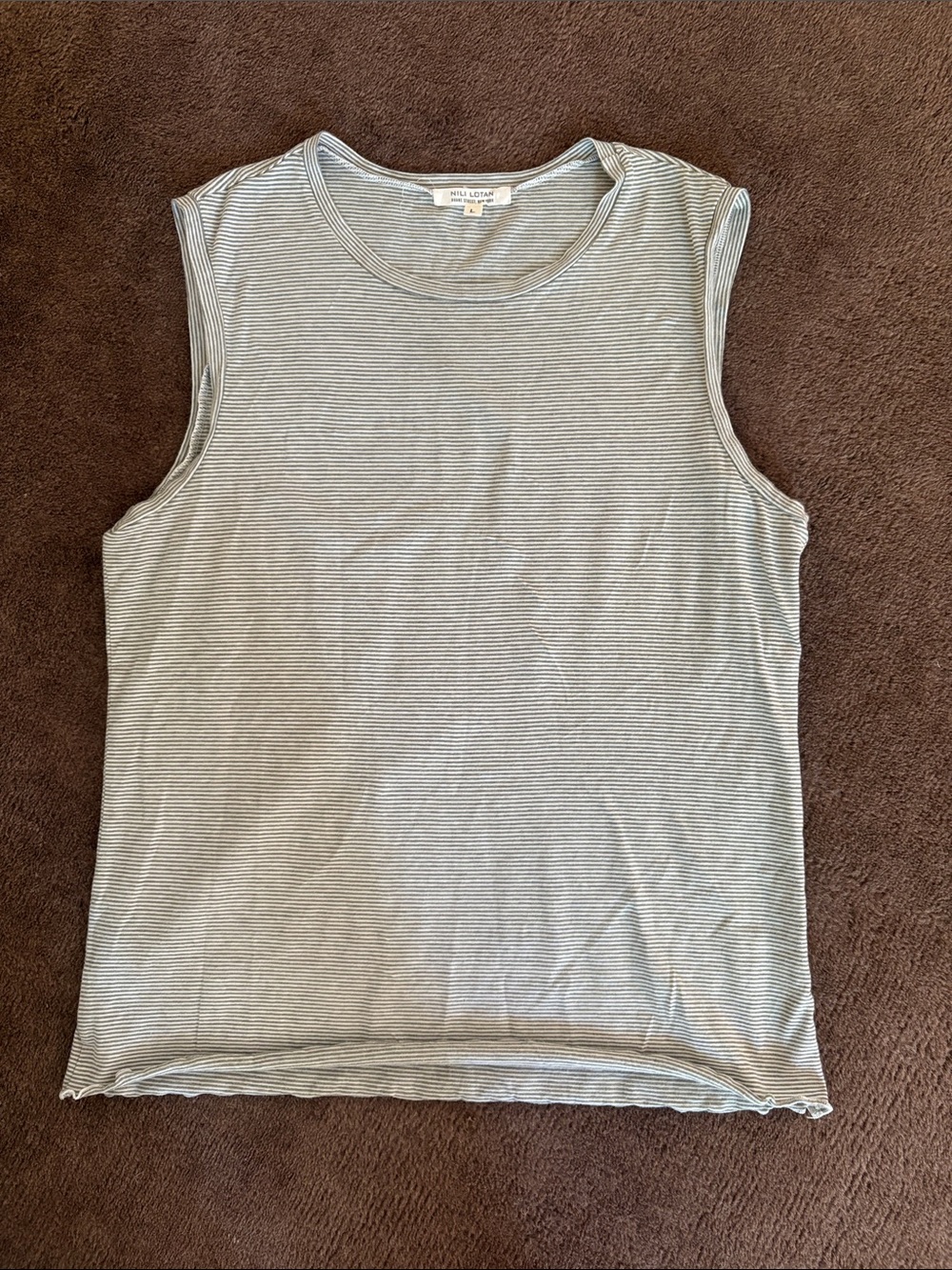 Nili Lotan Light Gray & White Striped Tank